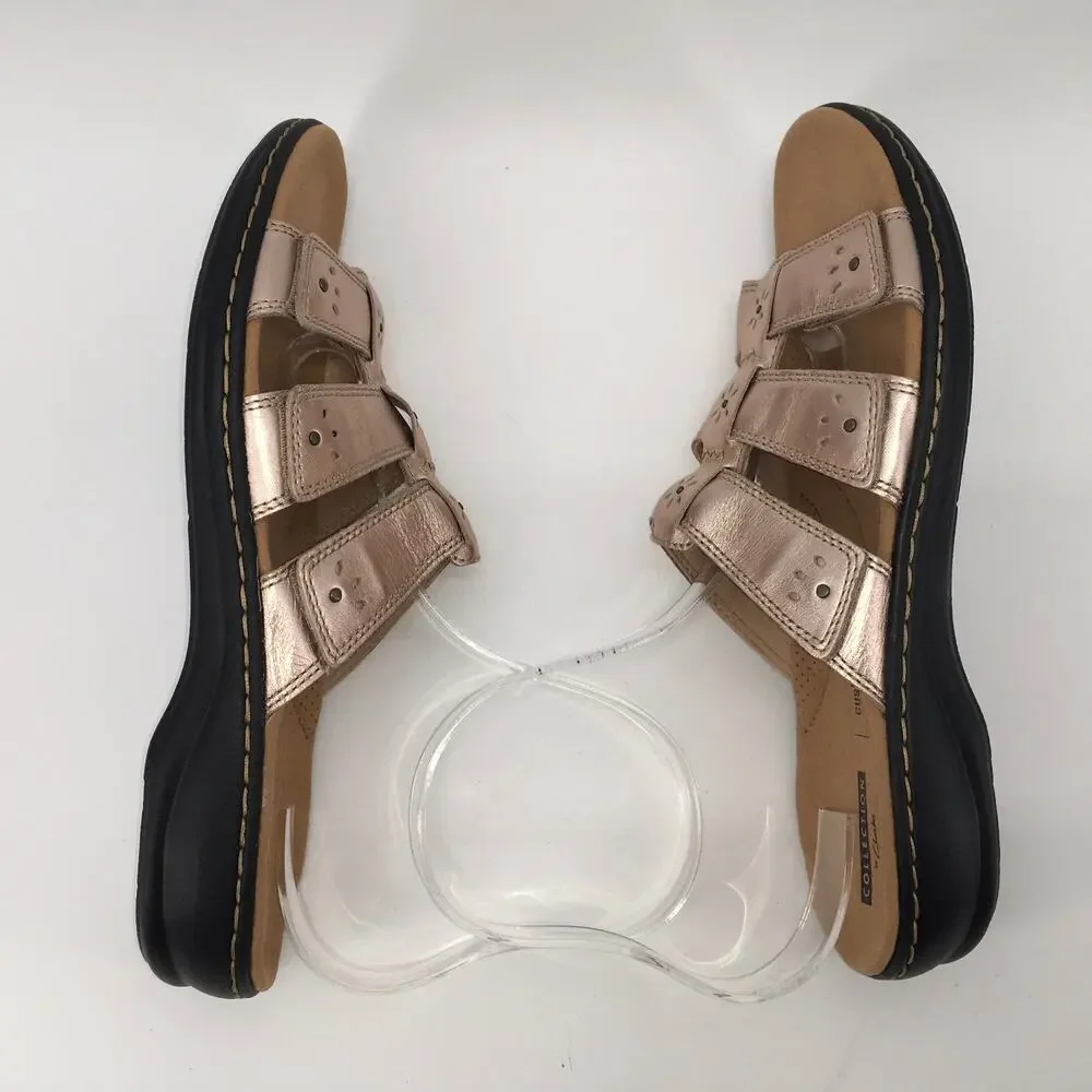 Clarks Leisa Spring Rose Gold Sandals Womens 12N Comfort Metallic Strappy Sandal